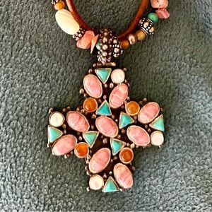 BARSE Native American Necklace turquoise & other gemstones in sterling silver.